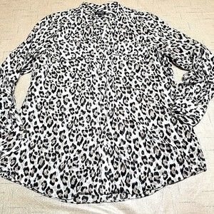 Jones New York Women Brown Sheer Leopard Print Blouse Size M Top Long Sleeve